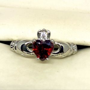 Celtic Claddagh Ring with ruby colored stone